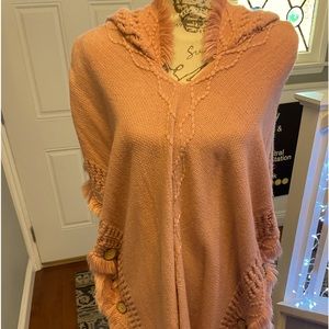 Gorgeous dusty rose poncho sweater with side buttons and hood
